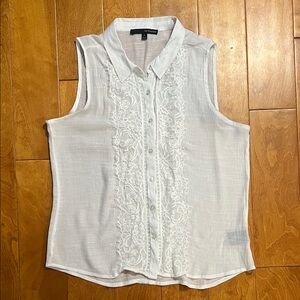 Harve Bernard White Sleeveless Lace Top Size XL Sheer Coquette Capsule Coastal